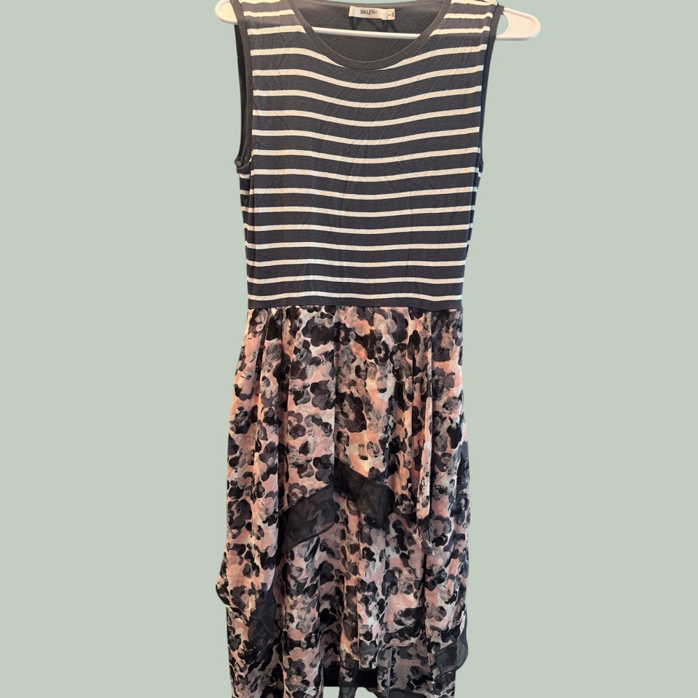 Anthropology Bailey 44 Mixed Media Dress Striped High Low Floral Mesh Small